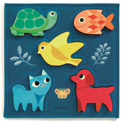 DJECO Dřevěné puzzle zvířátka v modrém