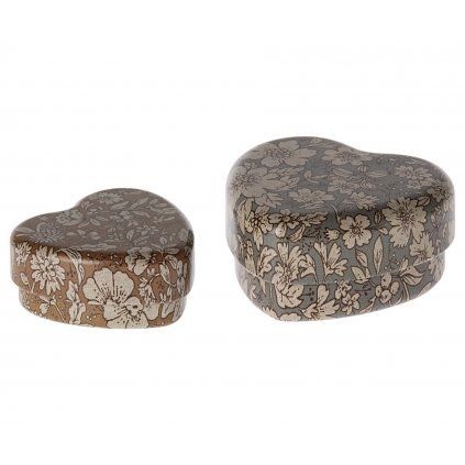 MAILEG Set of heart-shaped boxes - Blue/Ocher