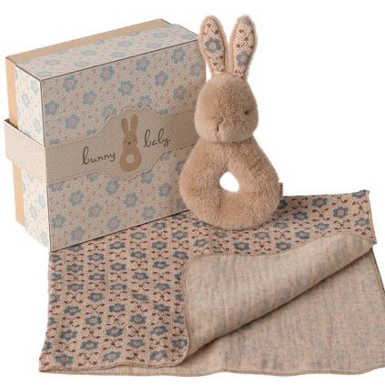 MAILEG Dárkový set chrastítko králíček a muchláček - Cream peach