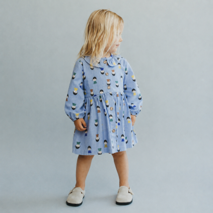 BOBO CHOSES Rifľové šaty Game Pawns all over - LIGHT BLUE