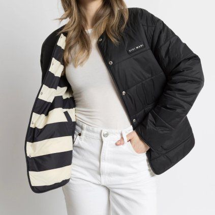 VIVI MARI Oboustranná bunda Ultra Light Puffer black/bold stripes black-sand