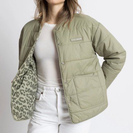 VIVI MARI Ultralehká Oboustranná prošívaná bunda pale olive/leo olive-pal eolive