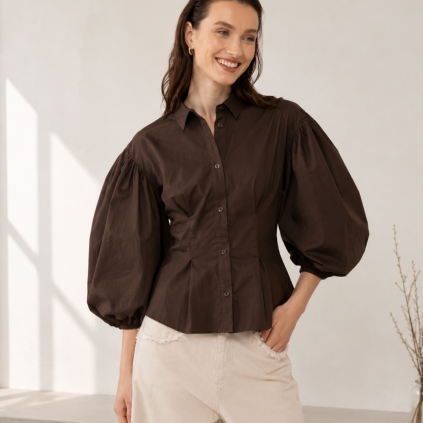 ESTHÉ Shirt with voluminous sleeves - BROWN