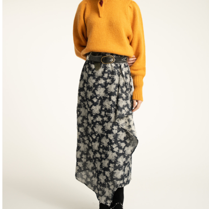SISTERS DEPARTMENT Dlouhá sukně black - floral jacquard