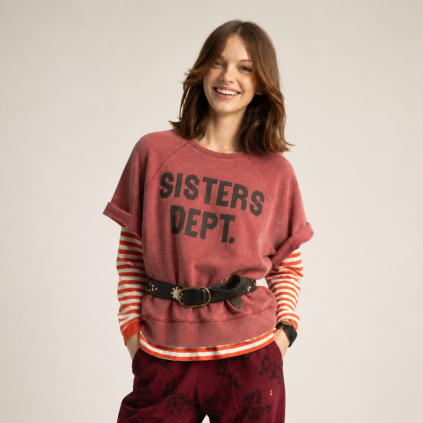 SISTERS DEPARTMENT Short sleeve sweatshirt Bordeaux w/ "sisters dept" print
