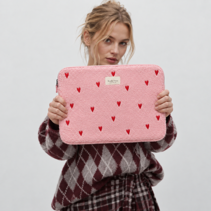 STUDIO NOOS Obal na notebook Teddy  - Light Pink Hearts