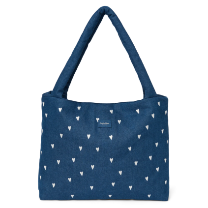 STUDIO NOOS Taška mom bag Denim Dark Blue White Hearts (6)