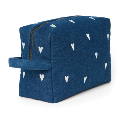 STUDIO NOOS Toaletní taštička Denim Dark BlueWhite Hearts (1)