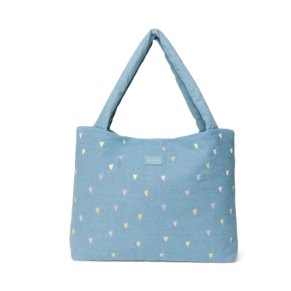 STUDIO NOOS Taška mom bag Denim Light Blue Hearts (6)