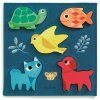 DJECO Dřevěné puzzle zvířátka v modrém