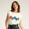 SISTERS DEPARTMENT Sleeveless t-shirt w/ round neck Ecru w/ "lover" print