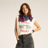 SISTERS DEPARTMEN Sleeveless t-shirt w/ shoulder pads Ecru w/ "double trouble" print